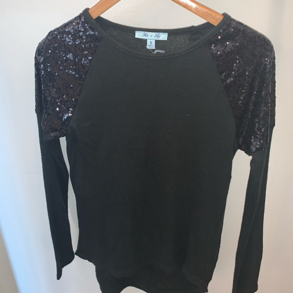 She & Sky Black Sweater w/ Glittery Shoulders
